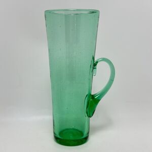 Vintage Blenko Art Glass Sea Green Chimney Highball Tumbler with Handle
